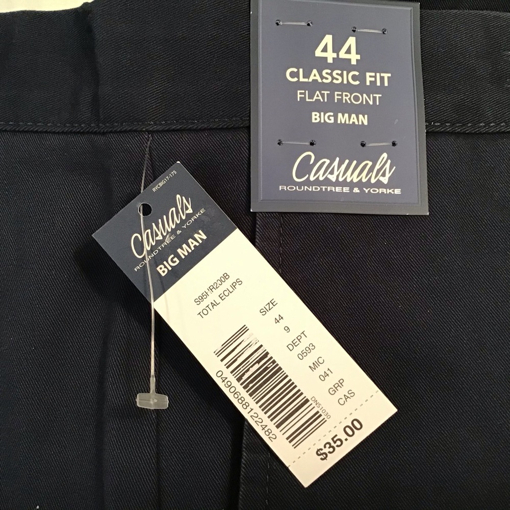 Shorts Big Man, 44 Classic 9”Inseam Flat Front, Black NWT